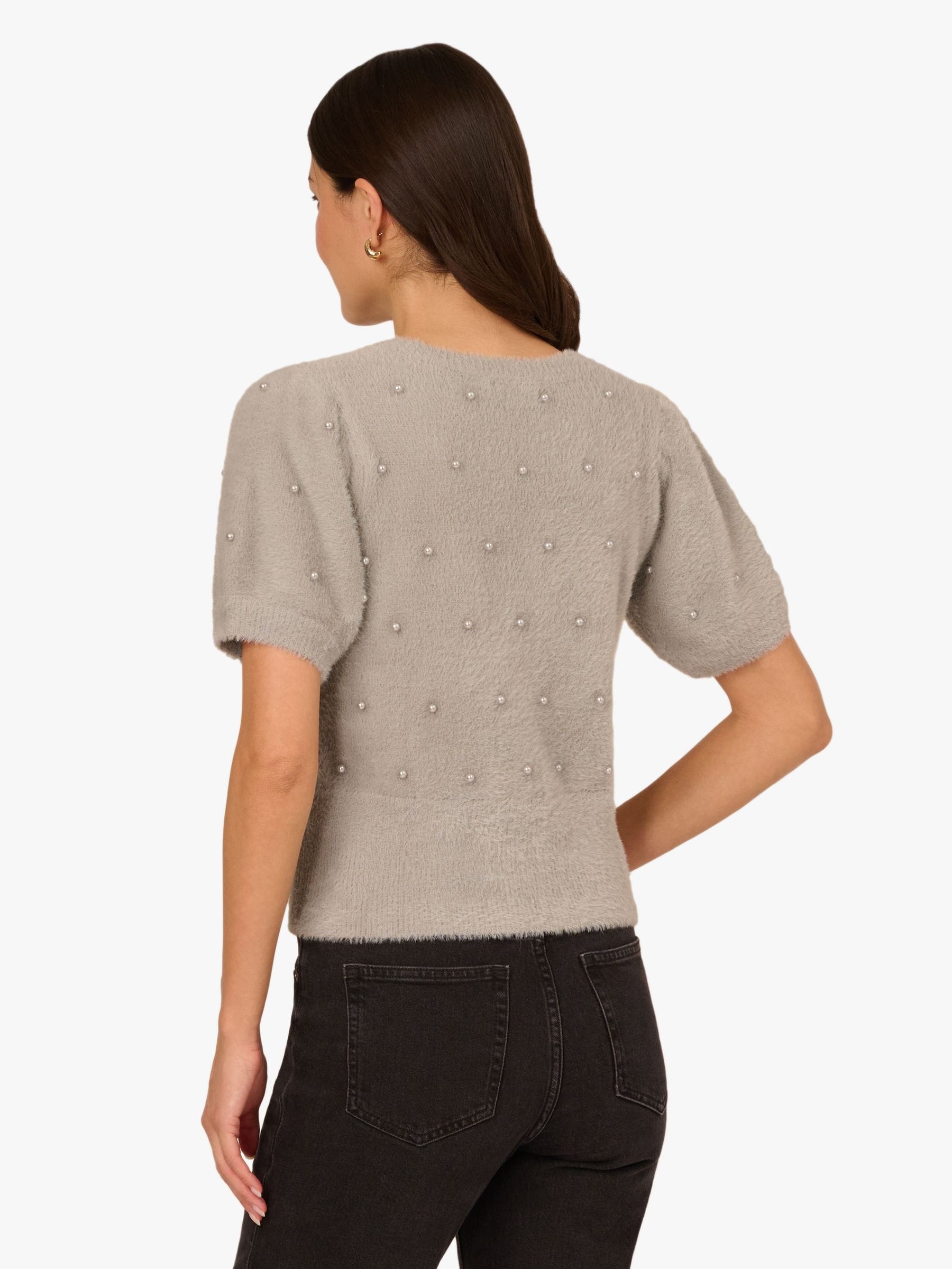Buy Adrianna Papell Grey Crew Neck Pearl Embellished Short Sleeve