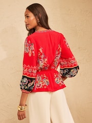 Love & Roses Red Paisley Placement Print Tea Top - Image 4 of 5