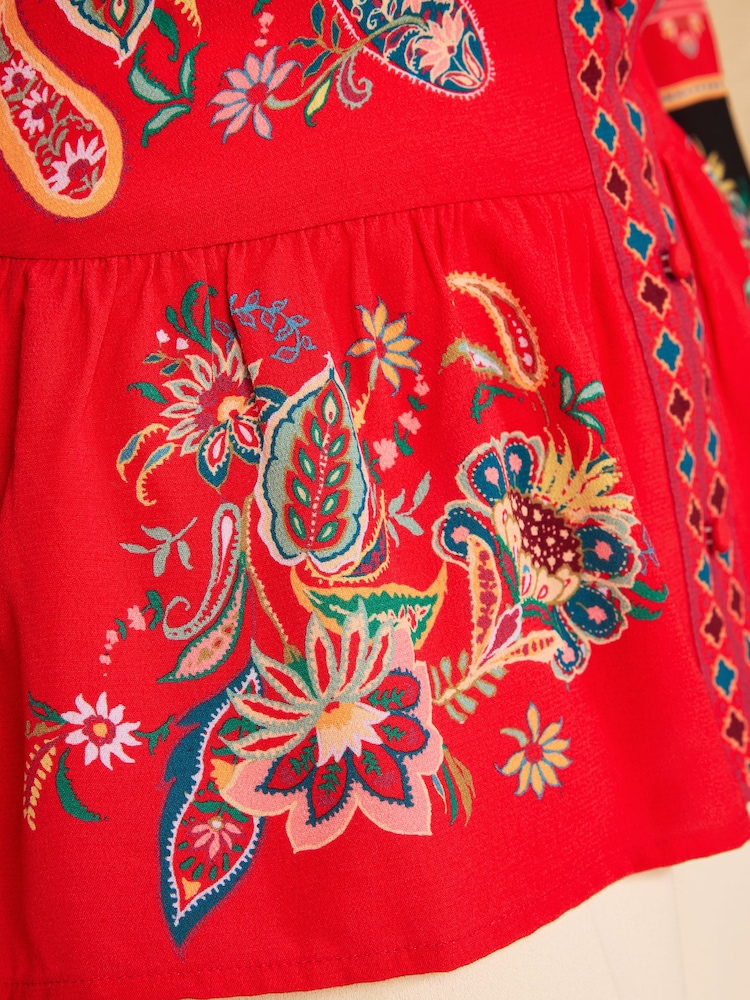 Love & Roses Red Paisley Placement Print Tea Top - Image 5 of 5