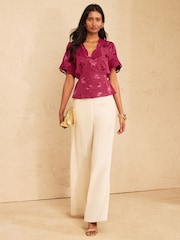 Love & Roses Raspberry Pink Satin Jacquard Lace Tea Top - Image 3 of 4
