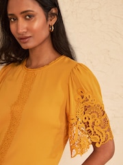 Love & Roses Yellow Crew Neck Lace Short Sleeve Blouse - Image 2 of 4