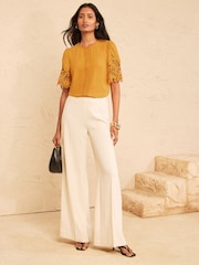 Love & Roses Yellow Crew Neck Lace Short Sleeve Blouse - Image 3 of 4