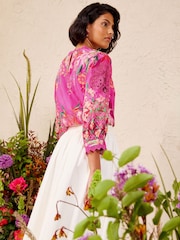 Love & Roses X V&A Pink Floral Printed Lace Insert Crew Neck Blouse - Image 2 of 5