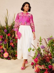 Love & Roses X V&A Pink Floral Printed Lace Insert Crew Neck Blouse - Image 3 of 5