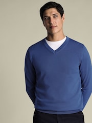 Charles Tyrwhitt Blue Merino V-Neck Jumper - Image 1 of 4