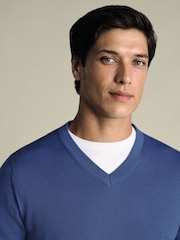 Charles Tyrwhitt Blue Merino V-Neck Jumper - Image 2 of 4