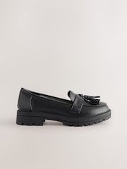Matt Black Wide Fit (G) School Chunky Tassel Loafers - Image 2 of 5
