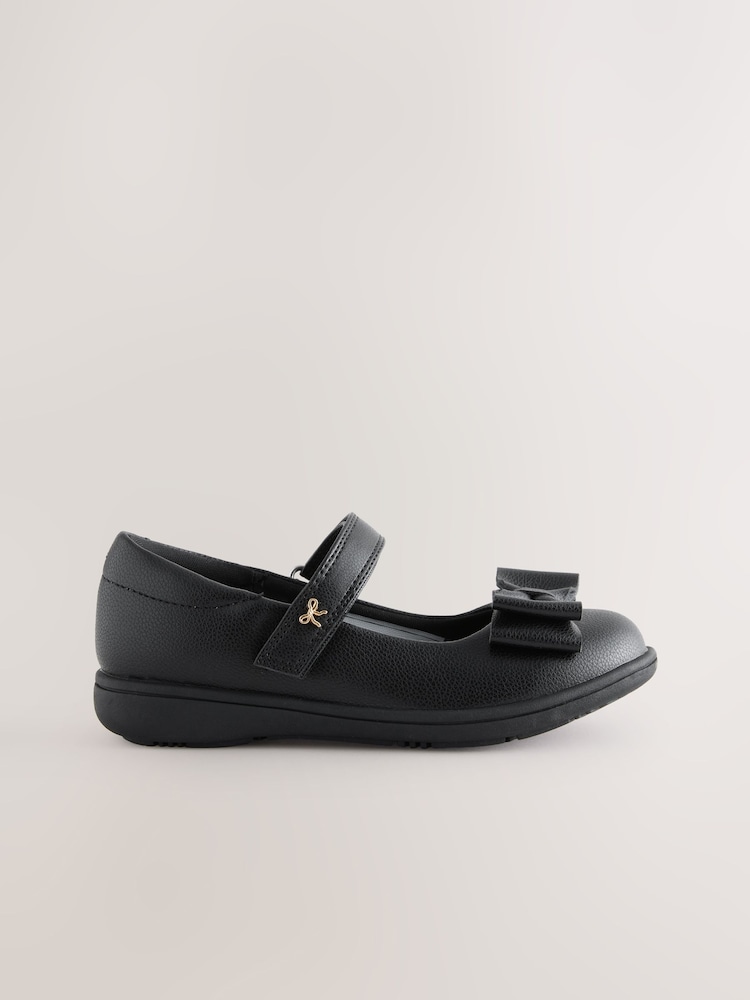 Black Matt Standard Fit (F) Bow Mary Jane School Shoes - Image 2 of 5