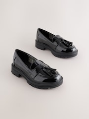 Black Patent Wide Fit (G) School Chunky Tassel Loafers - Image 1 of 5
