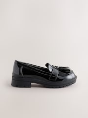 Black Patent Wide Fit (G) School Chunky Tassel Loafers - Image 2 of 5