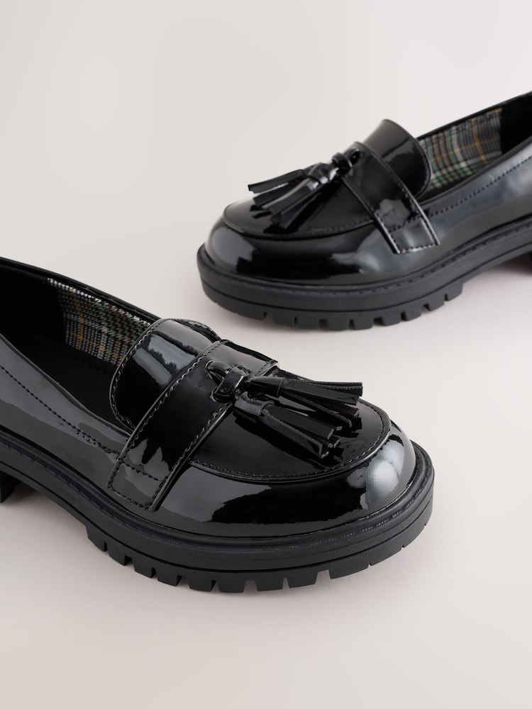 Black Patent Wide Fit (G) School Chunky Tassel Loafers - Image 5 of 5 Black Patent Wide Fit (G) School Chunky Tassel Loafers - Image 5 of 5