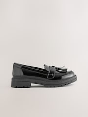 Black Leather Wide Fit (G) School Chunky Tassel Loafers - Image 2 of 5