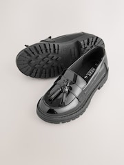 Black Leather Wide Fit (G) School Chunky Tassel Loafers - Image 4 of 5