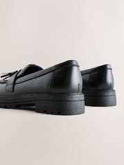 Black Matt Leather Wide Fit (G) School Chunky Tassel Loafers - Image 4 of 5
