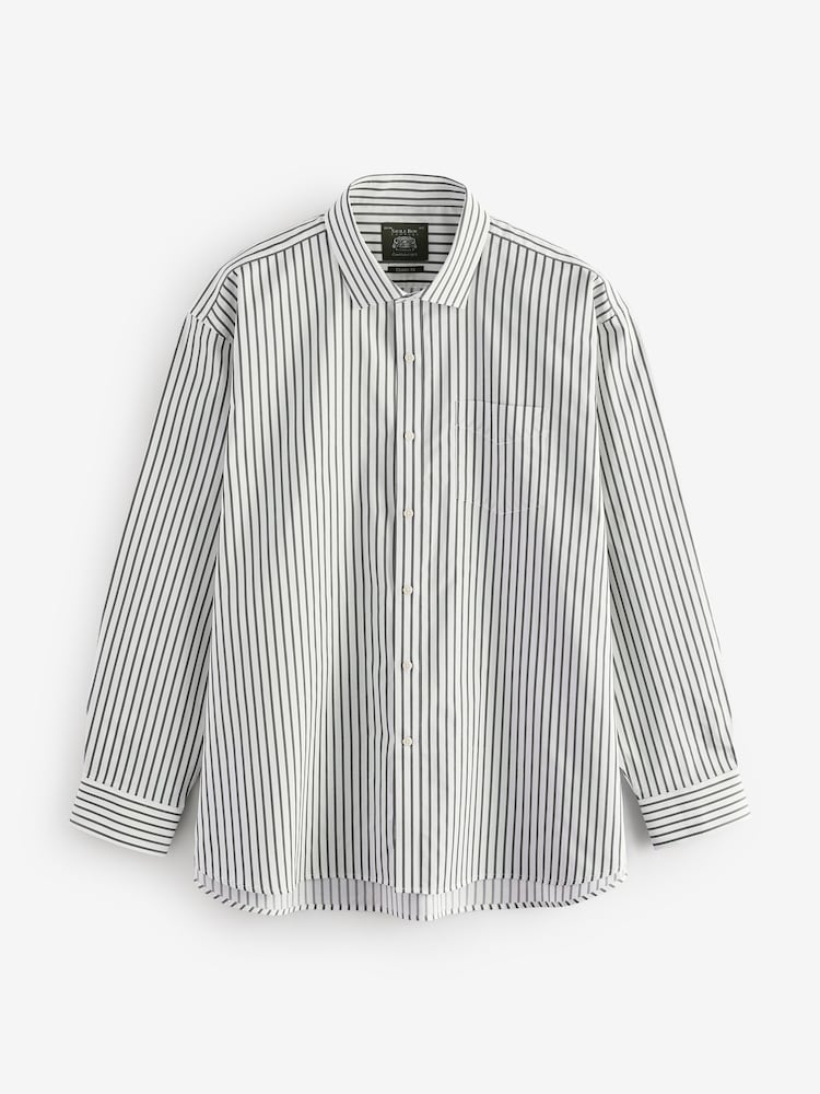 The Savile Row Company Striped Classic Fit Cotton Poplin Single Cuff Formal Brown Shirt - Image 1 of 1