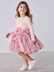 Baker by Ted Baker Pink Floral Tiered Mesh Mockable Dress - Image 1 of 12