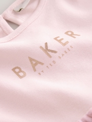 Baker by Ted Baker Pink Floral Tiered Mesh Mockable Dress - Image 10 of 12
