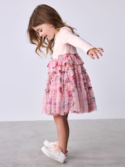 Baker by Ted Baker Pink Floral Tiered Mesh Mockable Dress - Image 3 of 12