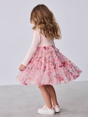 Baker by Ted Baker Pink Floral Tiered Mesh Mockable Dress - Image 4 of 12