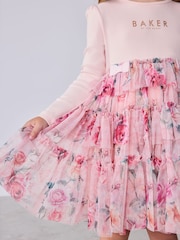 Baker by Ted Baker Pink Floral Tiered Mesh Mockable Dress - Image 5 of 12