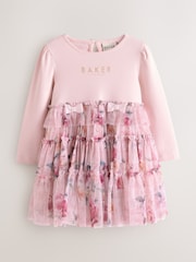 Baker by Ted Baker Pink Floral Tiered Mesh Mockable Dress - Image 7 of 12