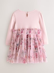 Baker by Ted Baker Pink Floral Tiered Mesh Mockable Dress - Image 8 of 12