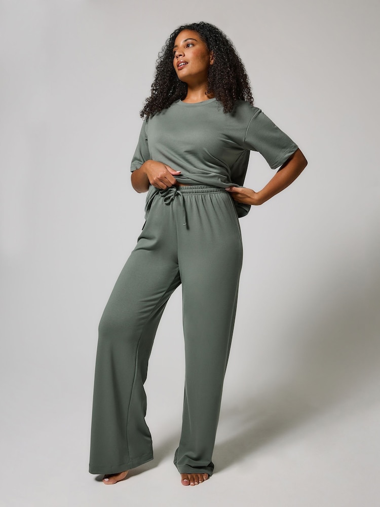 LOVALL Green Petite Petite Soft Touch Wide Leg Lounge Set - Image 6 of 6