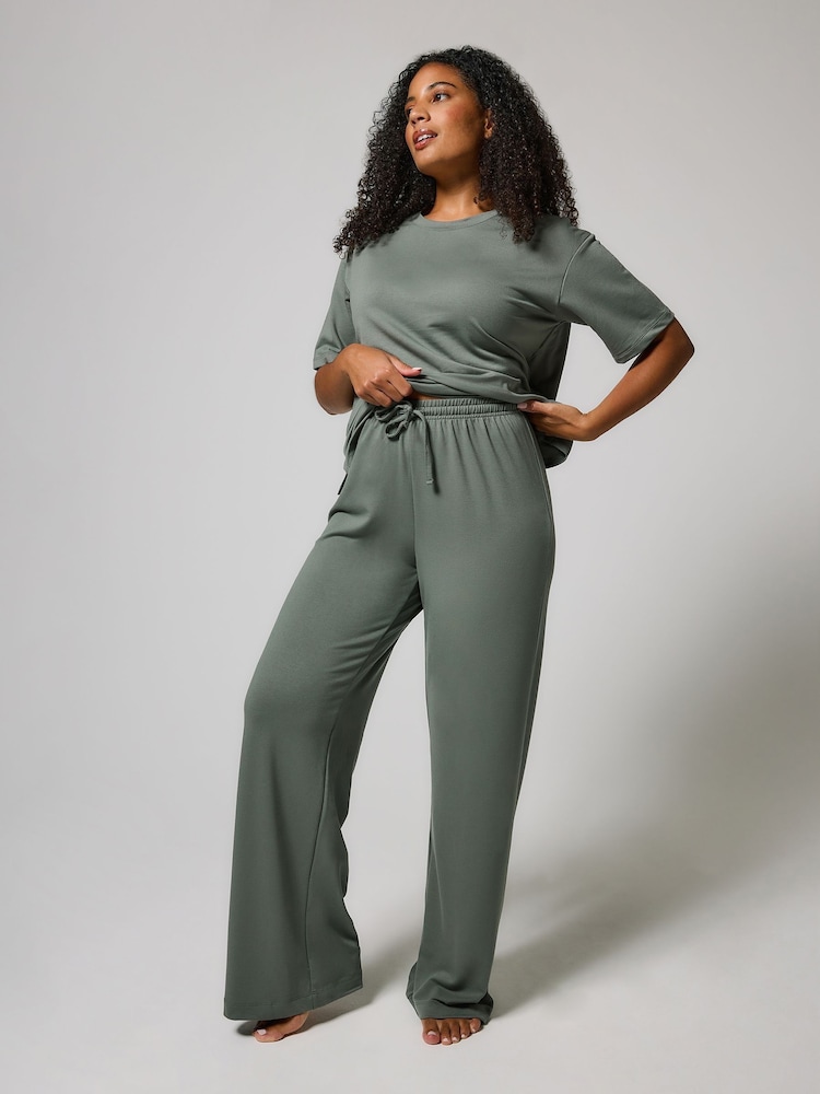 LOVALL Green Soft Touch Wide Leg Lounge Set - Image 6 of 6 LOVALL Green Soft Touch Wide Leg Lounge Set - Image 6 of 6