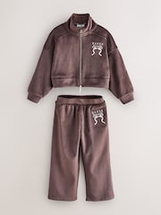Шоколадты қоңыр - Baker by Ted Baker Velour Rib Funnel Zip Through & Joggers Set 2 Piece - 11суретінің 6 суреті