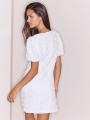 Lipsy White Petite Texture 3D Rose Short Sleeve Mini Dress - Image 5 of 5