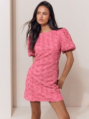 Lipsy Coral Pink 3D Rose Short Sleeve Mini Dress - Image 1 of 5