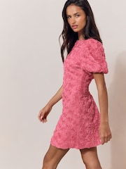 Lipsy Coral Pink 3D Rose Short Sleeve Mini Dress - Image 2 of 5