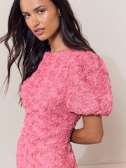 Lipsy Coral Pink 3D Rose Short Sleeve Mini Dress - Image 4 of 5