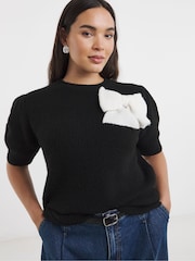 Simply Be Black 3D Bow Appliqué Knitted Top - Image 2 of 4