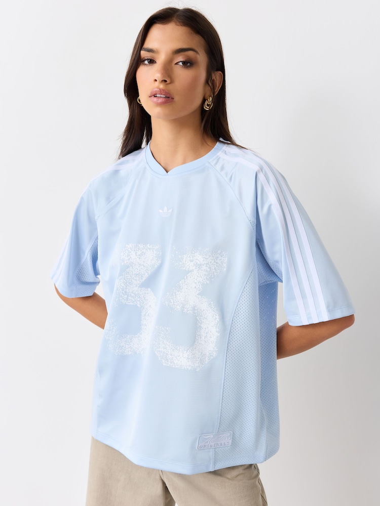Gaiši zils - adidas Originals lielizmēra vintage džersejas krekls - Attēls 1 no 5