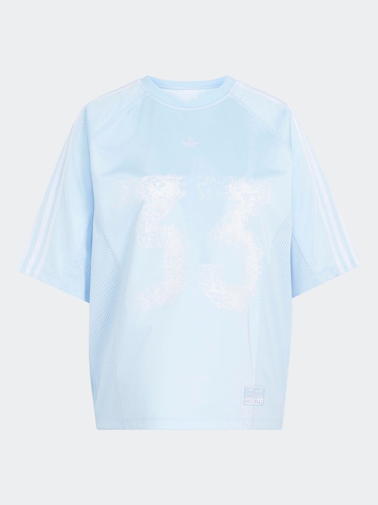 Gaiši zils - adidas Originals lielizmēra vintage džersejas krekls - Attēls 5 no 5