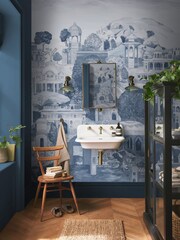 Graham & Brown Blue Wash The Lost City Fixed Size A4 Mural Sample - Image 1 of 2