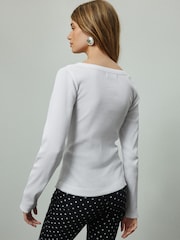 White Pointelle Long Sleeve Layered Top - Image 4 of 5