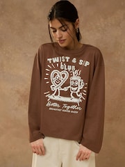 Chocolate Brown Relaxed Long Sleeve Graphic T-Shirt - Image 1 of 5