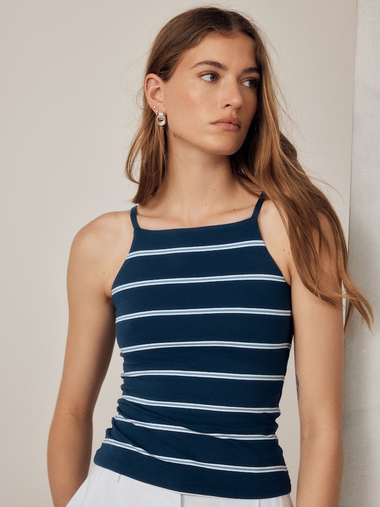 Navy Blue Stripe Thin Strap Pinny Vest - Image 1 of 5