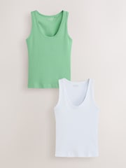 Green/White Thick Strap Racer Back Vests 2 Pack - Image 1 of 5