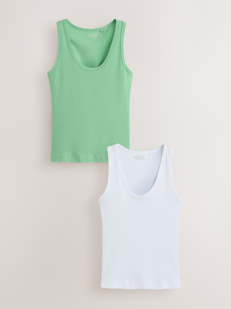 Green/White Thick Strap Racer Back Vests 2 Pack - Image 1 of 5