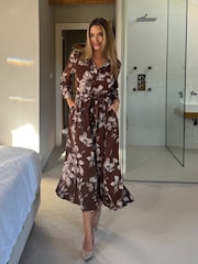 Girl In Mind Brown Angela Long Sleeve Maxi Shirt Floral Dress - Image 2 of 5