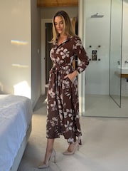 Girl In Mind Brown Angela Long Sleeve Maxi Shirt Floral Dress - Image 3 of 5