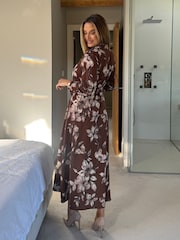Girl In Mind Brown Angela Long Sleeve Maxi Shirt Floral Dress - Image 4 of 5