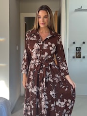 Girl In Mind Brown Angela Long Sleeve Maxi Shirt Floral Dress - Image 5 of 5