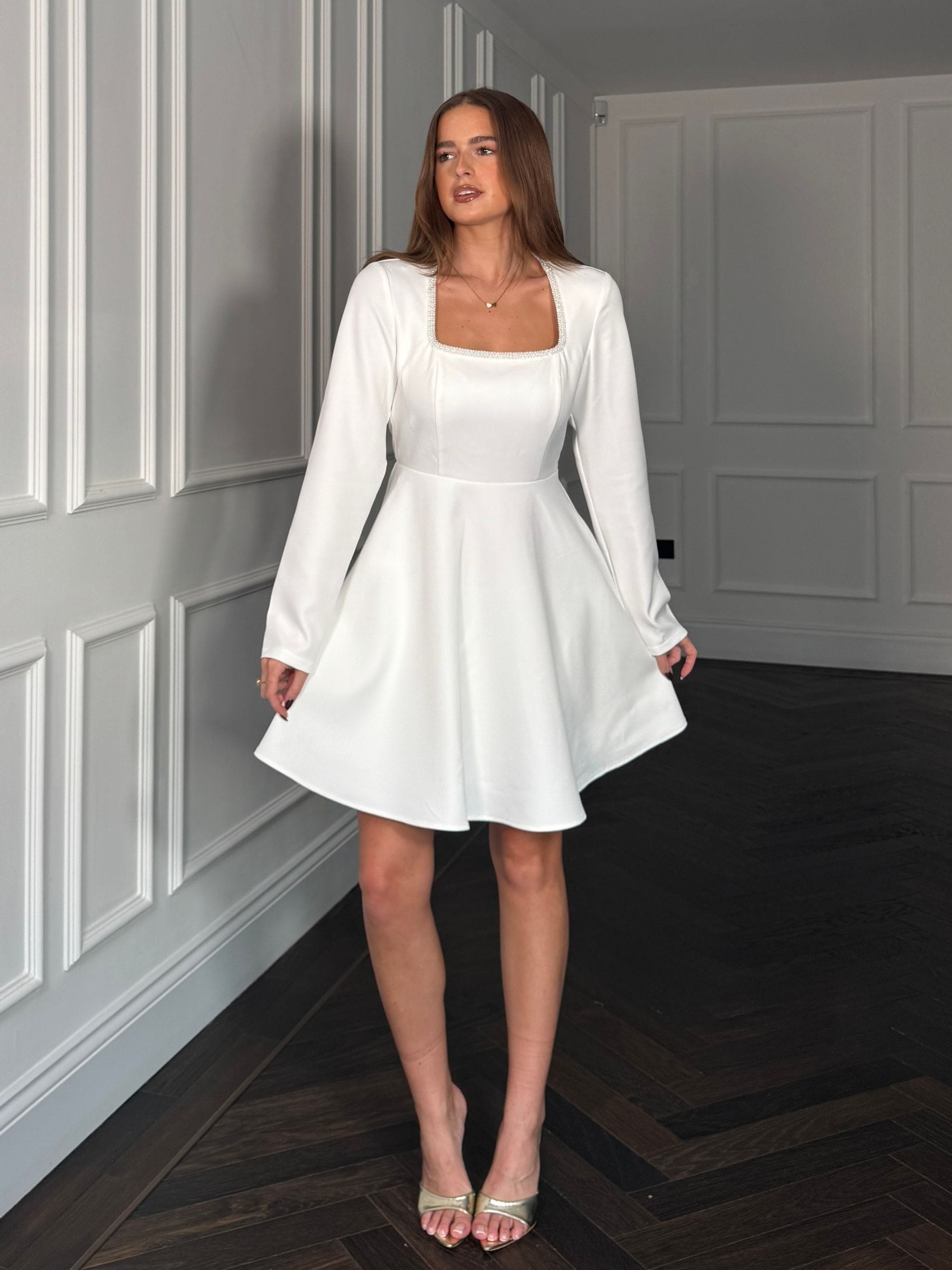 Buy Girl In Mind White Kathryn Square-Neck Mini Dress from the