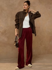Berry Red Side Stripe Wide Leg Trousers - Image 2 of 5