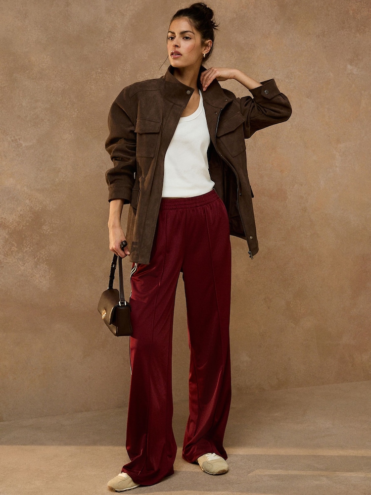 Berry Red Side Stripe Wide Leg Trousers - Image 2 of 5