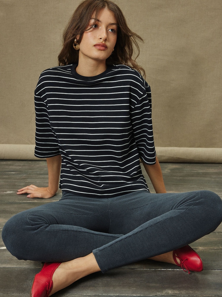 Mono Stripe Boxy Short Sleeve Crew Neck T-Shirt - Image 1 of 5